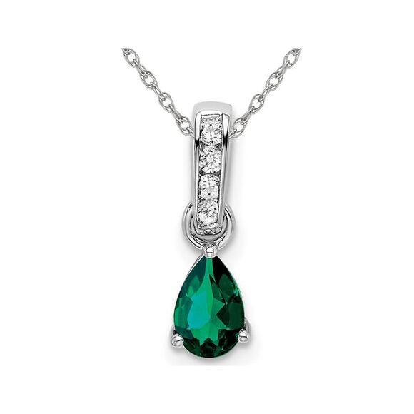 1/2 Carat (ctw) Lab-Created Drop Emerald Pendant Necklace in 10K White Gold with